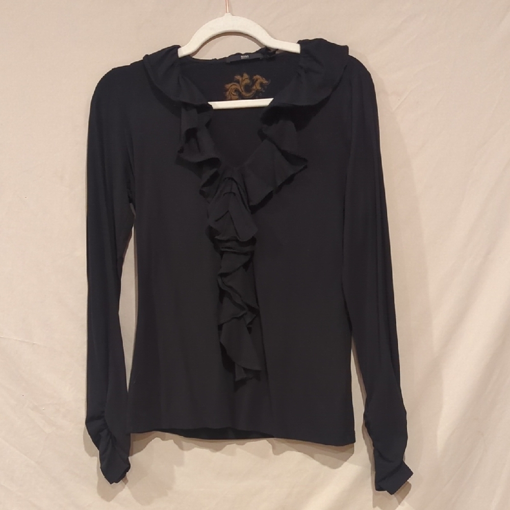 Boss Elegant Black Ruffle Blouse
